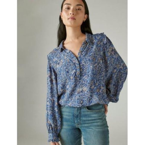 LUCKY BRAND Paisley Ruflle Collar Blouse XXL Blue NWT - Picture 7 of 7
